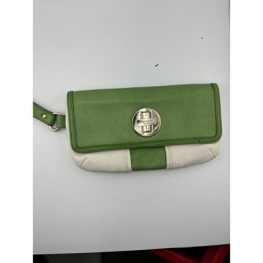 Women's Kate Spade Green and White Leather Clutch - Picture 1 of 15